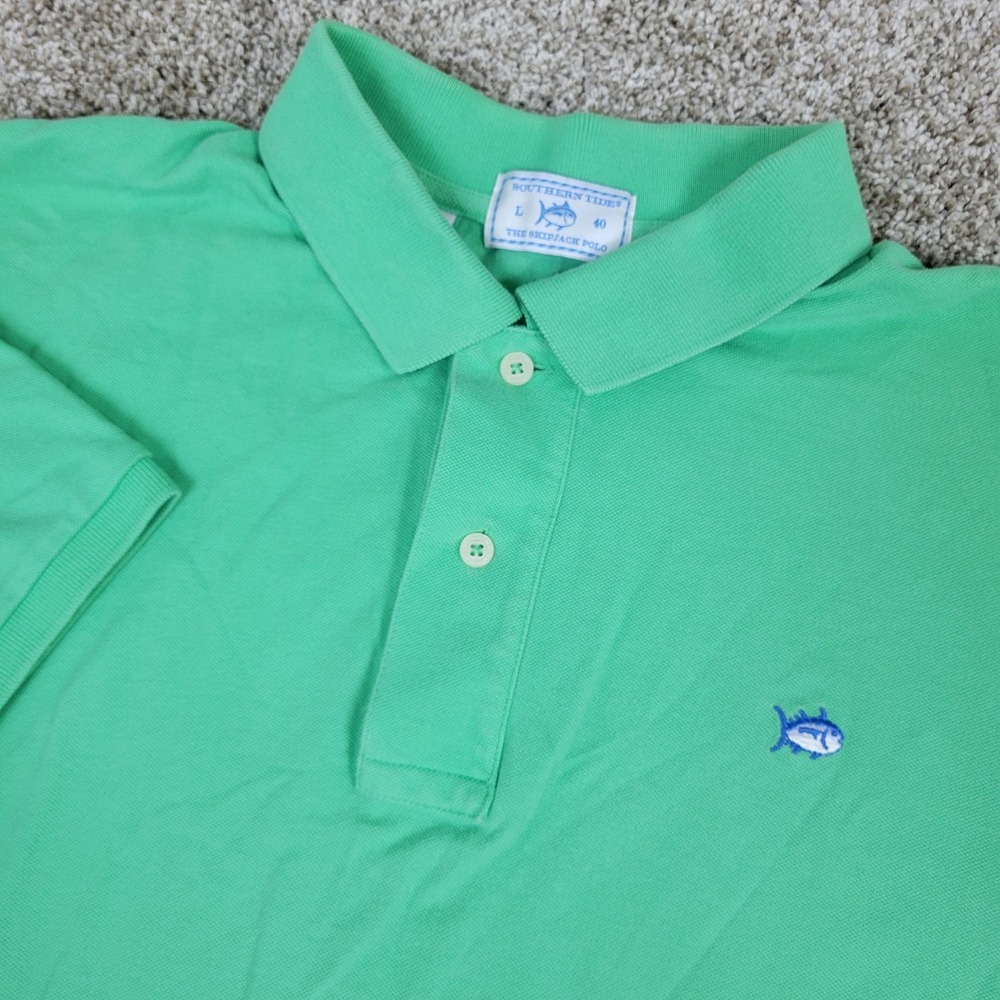 Southern Tide Skipjack Mens Large Solid Green Performance Stretch Polo SS